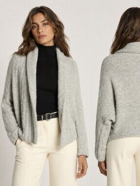 Vince Cocoon Cardigan Textured Alpaca-Blend Shawl Collar Batwing Grey Sz L $445